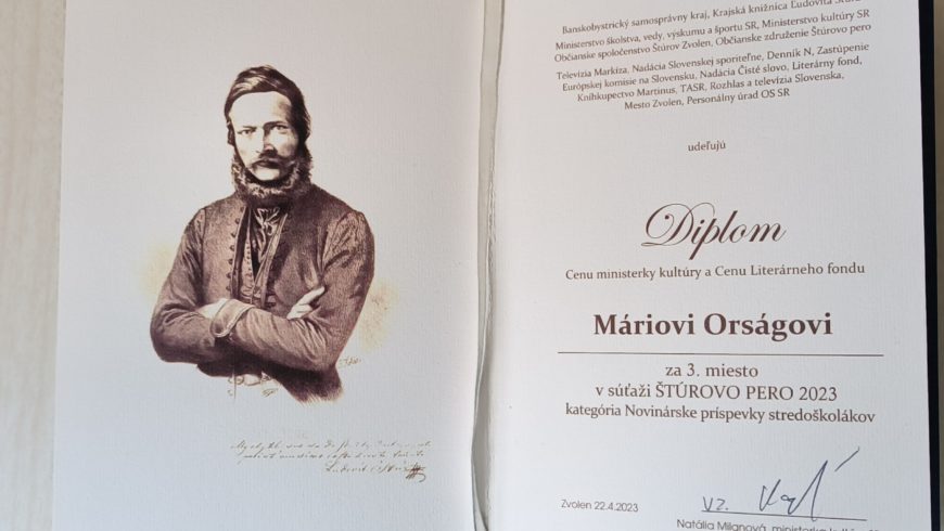 Mário Orság dosiahol úspech  aj v novinárskej súťaži ŠTÚROVO PERO
